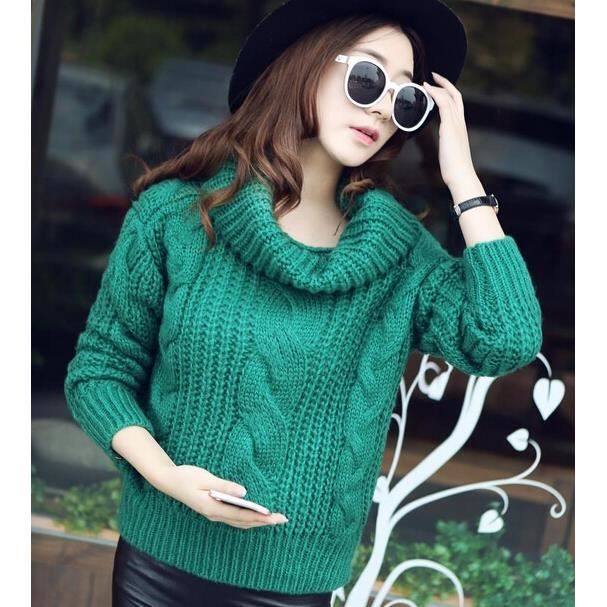 Farleen Pull Col Roule Femme Jacquard Tricot Grosse Maille Manche Longue Hiver TU Vert Vert Cdiscount Pret a Porter