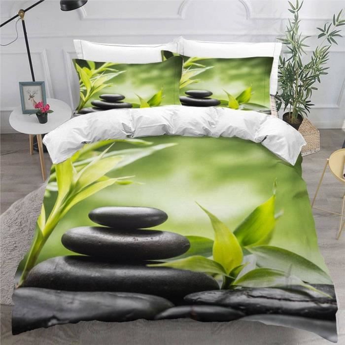 Housse de Couette Zen Imprimé en 3D Bambou Pierres Fleurs Parure De Lit