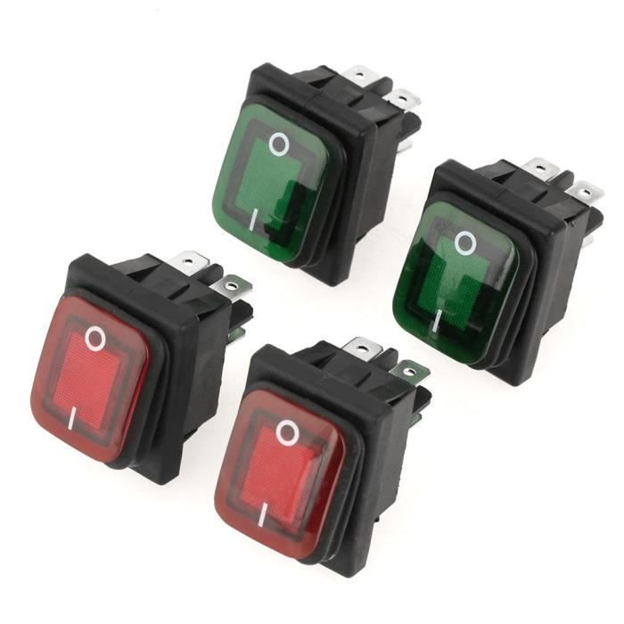Lot 3 Interrupteurs à Bascule DPST 4 Broches Rouge 16A/125V 16A/250V