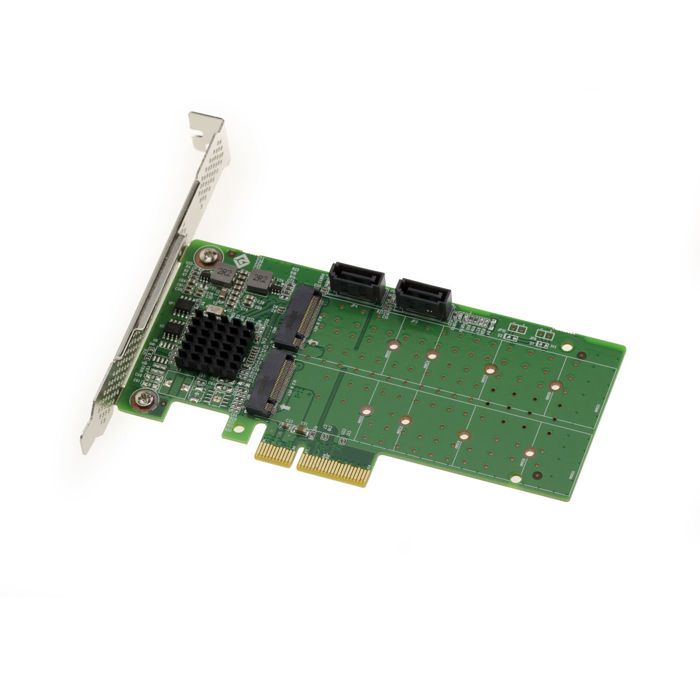 Carte PCIe 2.0 2x SSD M.2 SATA + 2x HDD SATA 3.0 6G - Chipset Marvell 88SE9215, Low & High Profile