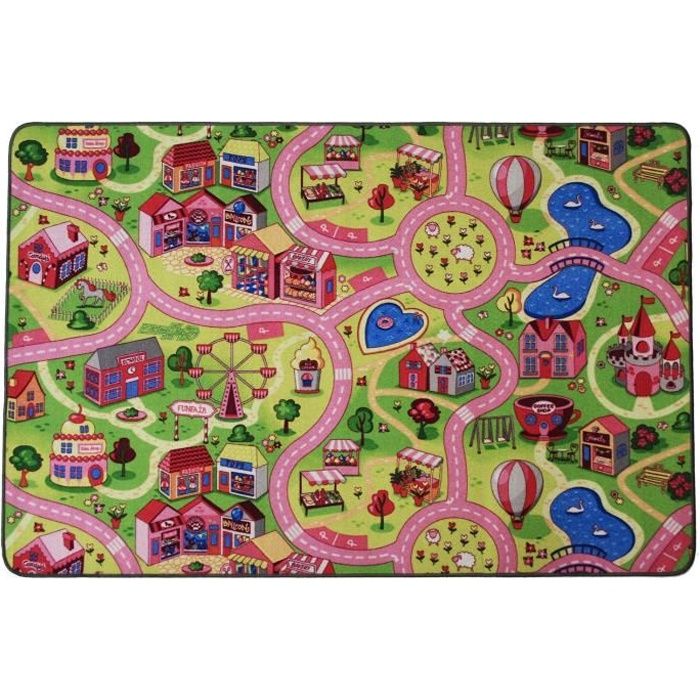tapis de jeux ville rose 1 40m x 2 00m tapis de chambre fille tapis circuit voiture tapis enfant de haute qualite cdiscount jeux jouets