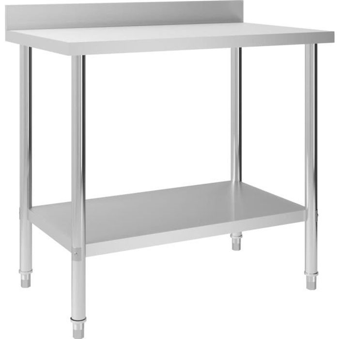 Table de travail de cuisine en inox avec dosseret - France Stock® - 100x60x93 cm - Gris