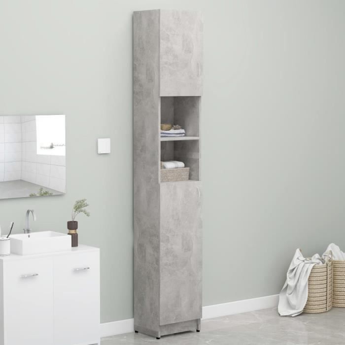 Armoire De Toilette Meuble Colonne Salle De Bain Gris Beton 32x25 5x190 Cm Agglomere Cdiscount Maison