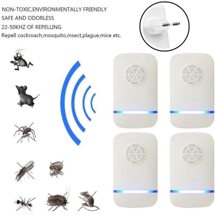 Répulsif Ultrason, Lot de 4 Prise Anti Moustique Ultrason Souris Et Rats  IntéRieur RéPulsif éLectronique Insectes pour Fourmis, Araignées