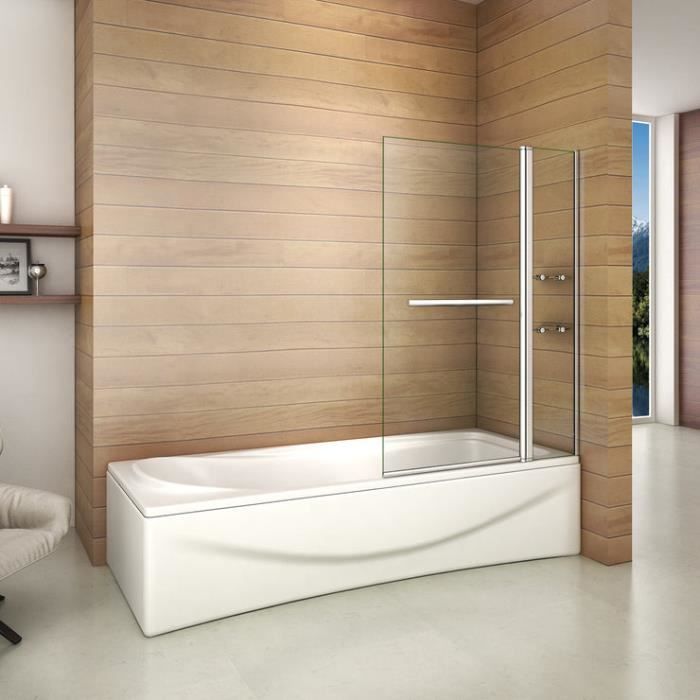 Pare-baignoire pivotant AICA - 100x140cm - Verre trempé securit - 2 étagères - Aluminium chromé