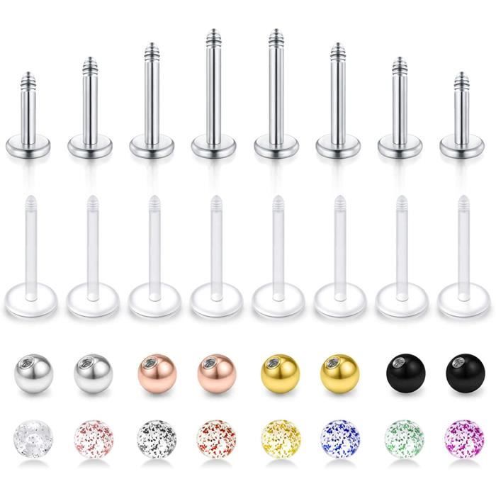 Longita Lot De 12 Piercings Labret 16G - Acier Chirurgical, CZ, Barres 6mm/8mm