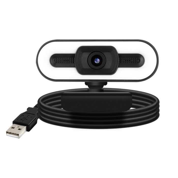 Webcam USB - Noir - 1080P HD - Éclairage LED - Microphone intégré - Angle ajustable
