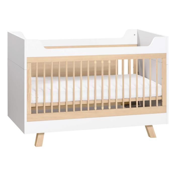 Lit Bebe Evolutif En Bois Blanc Et Imitation Chene 70x140 Blanc Baby Fox Cdiscount Puericulture Eveil Bebe