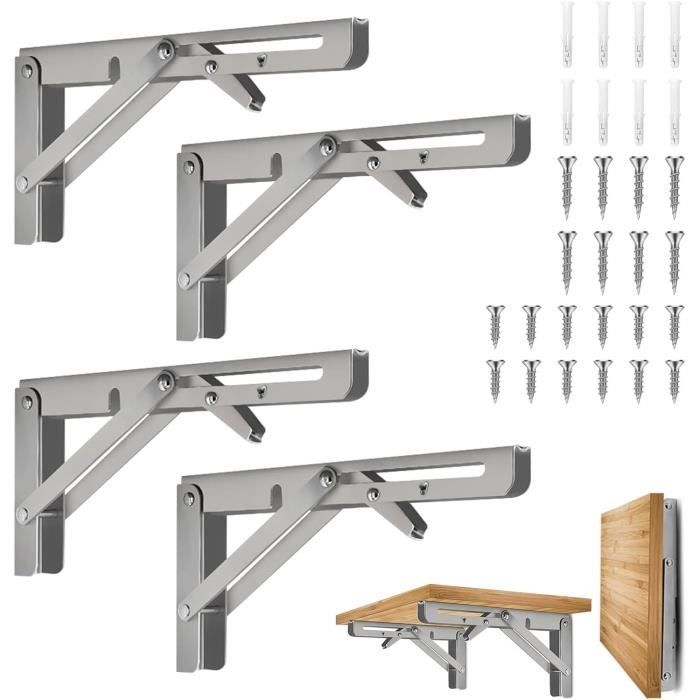Etagere Escamotable Équerre Pliante 200mm, 2 Pièces Noir Support Console Pliable, Supports Console équerre Pliable