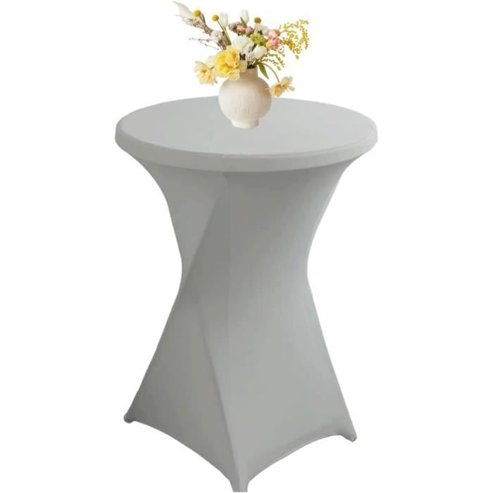 Lot De 2 Housses Table Haute Spandex Blanche 80x110cm - Nappe Extensible Mariage Cocktail