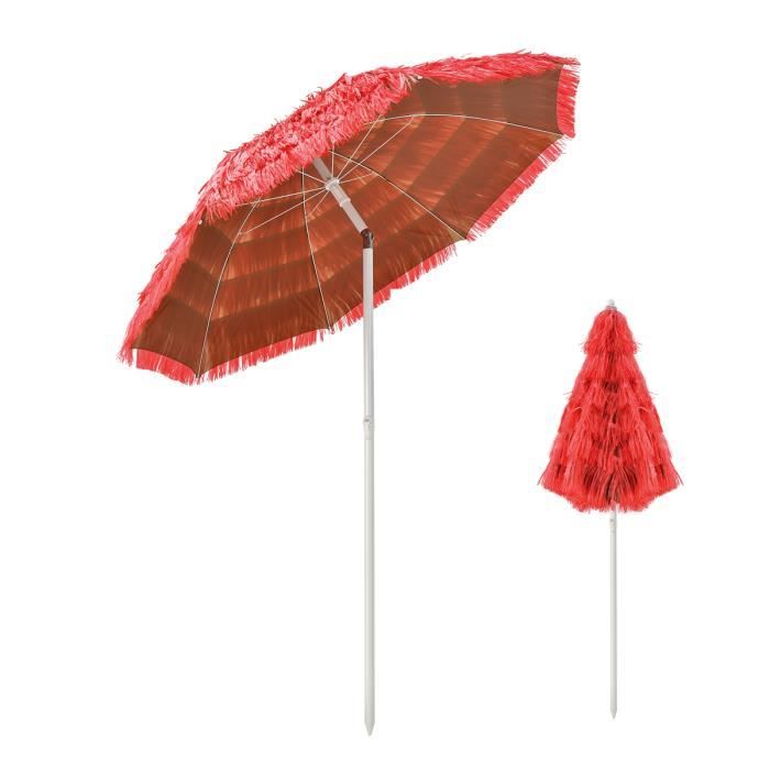 COSTWAY Parasol de Plage Inclinable Hawaii Ø200xH 206cm Toit Chaume