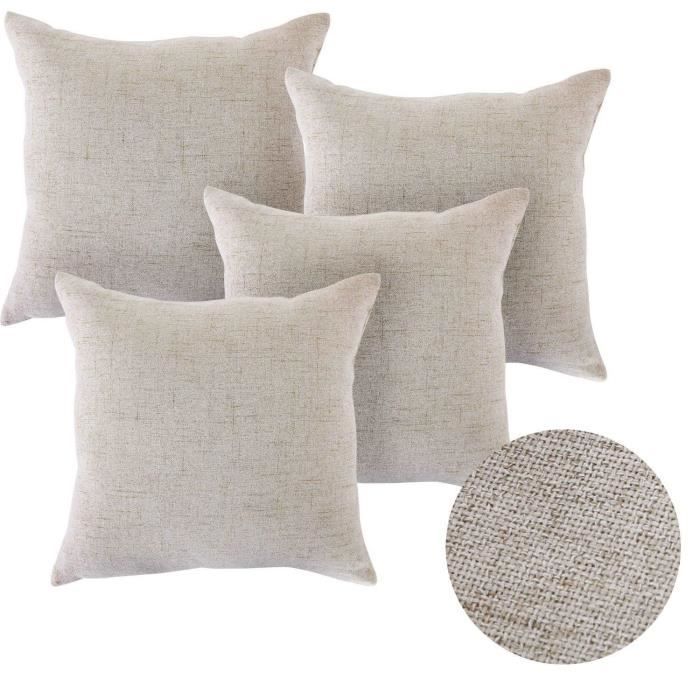 Deconovo Housse de Coussin en Effet Lin Beige 45x45cm Lot de 4