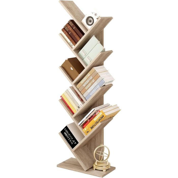 EUGAD Bibliothèque Étagère de Rangement à 8 Niveaux en Forme d’Arbre 40x20x127cm Chêne Clair E0AG0023