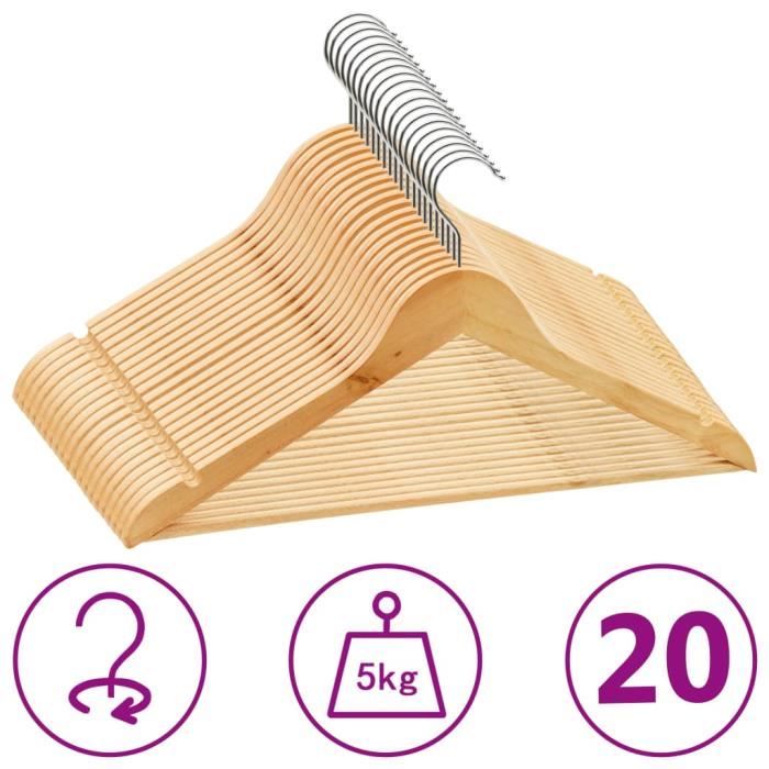 Lot De 20 Cintres En Bois, Robustes Et Lisses, Cintre En Bois Robustes Et Lisses Cintre En Bois Pour Votre Armoire Crochet Pivotant 360 Antiderapantes Naturel 98196424