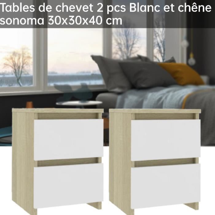 Lot De 2 Tables De Chevet 30x30x40 Cm - Chêne Sonoma, Bois D'ingénierie, 2 Tiroirs Coulissants - Pour Chambre Ou Salon - 6