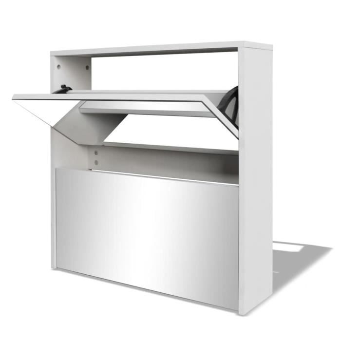 Meuble à chaussures - GAROSA - 2 étages - Miroir - 63 x 17 x 67 cm - Blanc