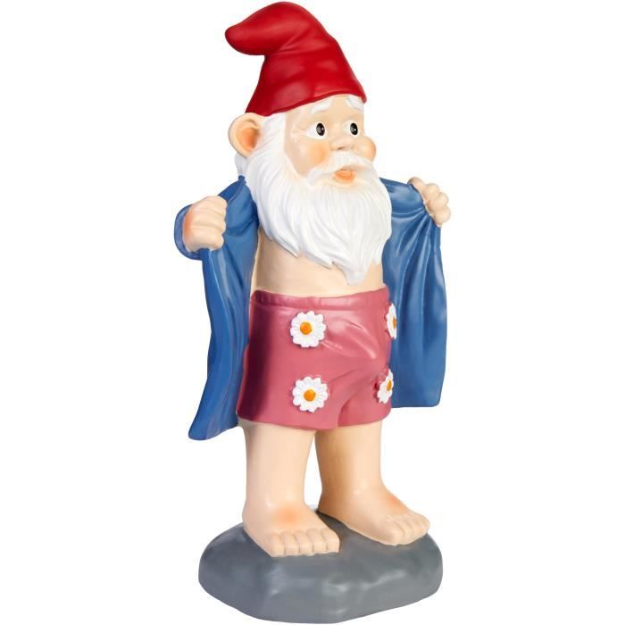 BRUBAKER Nain de Jardin avec Érection - Nain Pervers avec Peignoir et Culotte à Fleurs - Figure de Jardi