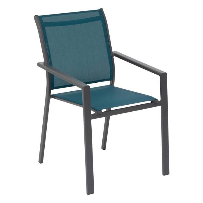 Chaise De Jardin Empilable Hespéride Essentia Anthracite - Aluminium Et Texaline, Résistante UV