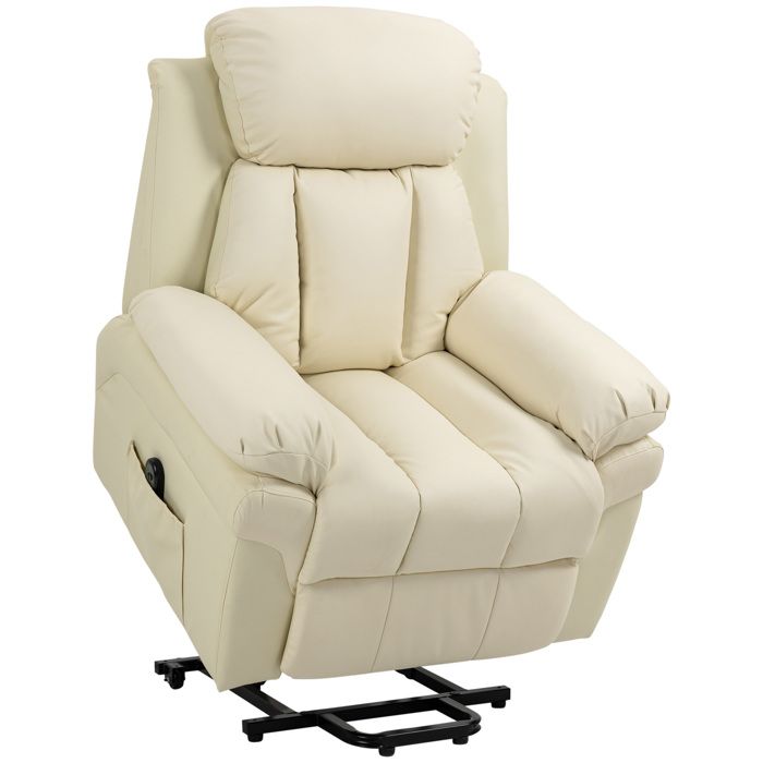 HOMCOM - fauteuil de relaxation - Revêtement synthétique PU - 96x93x105cm - Crème