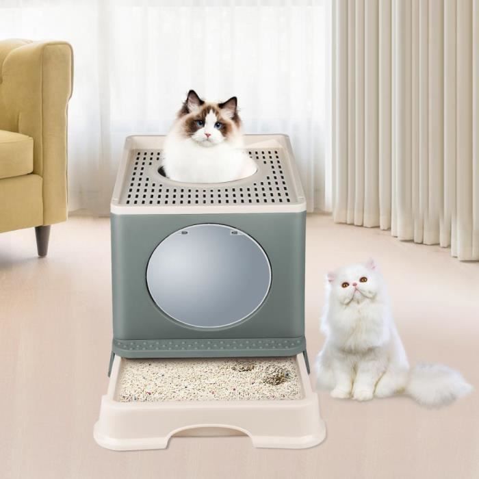 Comparer les prix de Bac à litière pour chat avec couvercle et pelle - JEOBEST - 48*39*34cm - Gris - Grand - A monter soi-même