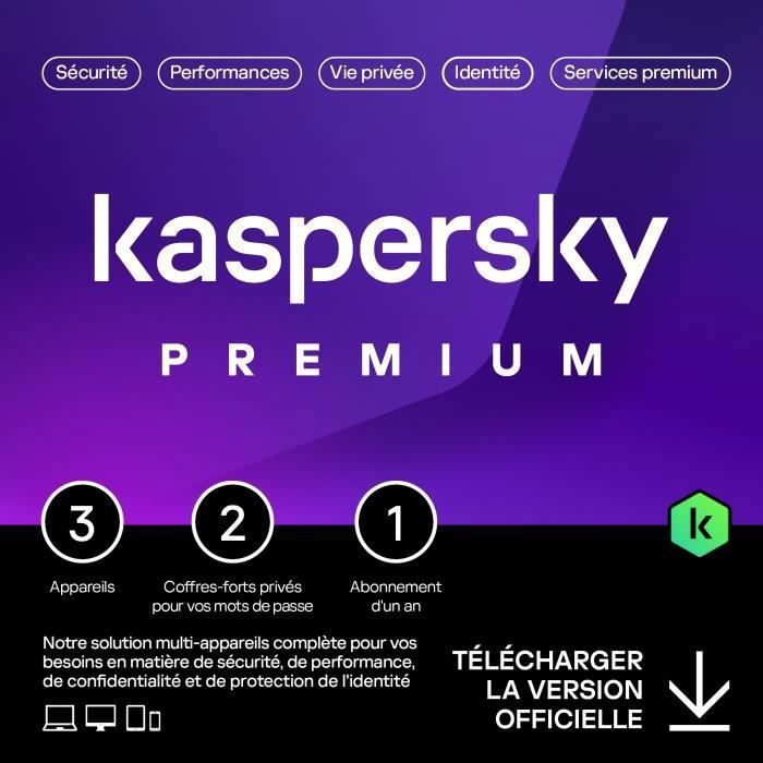 Kaspersky Premium (Total Security) 2024 - (3 Postes - 1 An) | Version Téléchargement