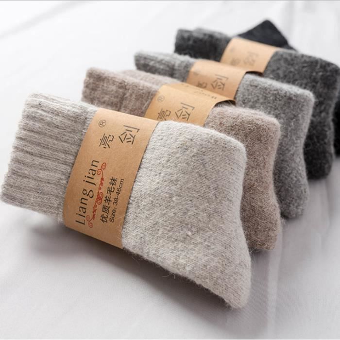 Lot de 4 paires de chaussettes Homme laine paisse Chaudes