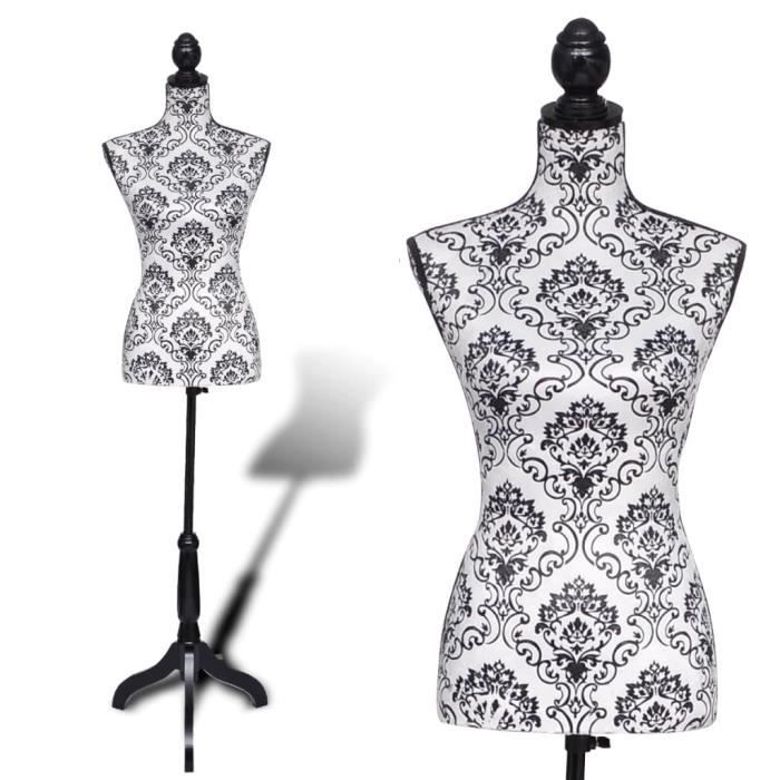LEXLIFE Mannequin de Couture-Vitrine - Buste Décoratif de Femme Réglable - 86 cm x 67 cm - Noir et Blanc
