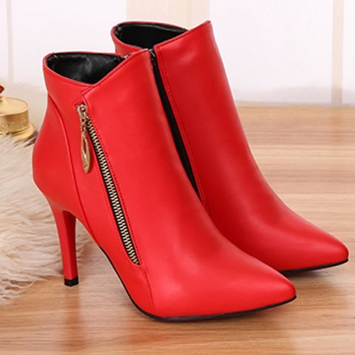 bottes femme rouge cuir