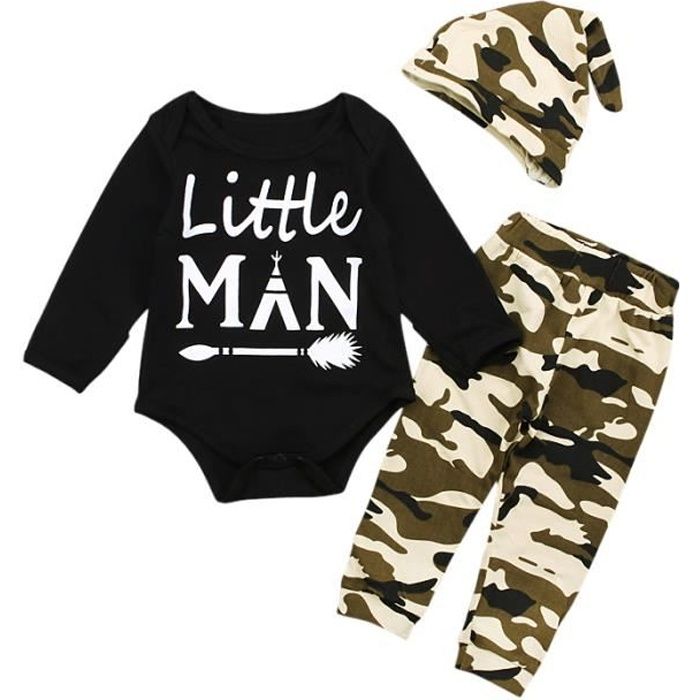 0-24 Mois Bébé Garçon Pyjama Camouflage 3 PCS Ensemble de Vêtements : Body  + Pantalon + Bonnet Noir - Cdiscount Prêt-à-Porter