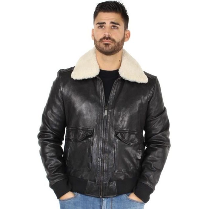 Blouson en cuir REDSKINS Pilot Janeiro Homme Noir Noir Cdiscount Pret a Porter