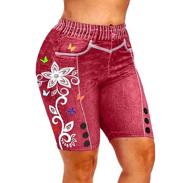 3d print shorts Femmes grande taille maigre 3D Faux imprime decontracte jegging Faux Denim Jean Shorts femmes Jean Red Cdiscount Pret a Porter