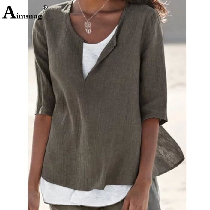 Blouse femme Grande taille 5xl femmes derniere chemise decontracte col en v Blouse demi manches haut d ete femmes lin Type GRIS Blanc Cdiscount Pret a Porter