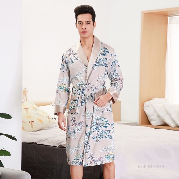 Pyjama en satin de soie Hommes D ete En Soie Satin Peignoir Grande Taille Kimono Peignoir En Polaire Hiver Femmes Dragon Imprime Ma Champagne Cdiscount Pret a Porter