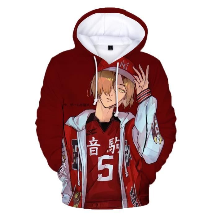 Sweat à Capuche Haikyuu Unisexe - Imprimé Manga Volleyball, Manches Rayées, Coupe Décontractée - Idéal Pour Les Fans De La Série