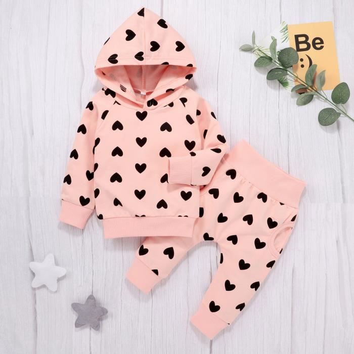 un ensemble de vêtements nouveau-né infantile bébé filles coeur impression manteau à capuche outwear + pantalons tenues