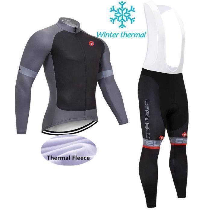 Combinaison Cyclisme Hiver Homme - Maillot + Collant Thermique - Polaire Coupe-vent - Inclus Gants & Lunettes