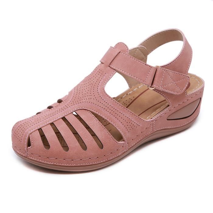Sandales Femme été Compensé casuel été Rétro Rose Rose - Cdiscount  Chaussures