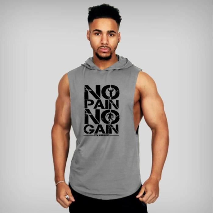 Gyms Clothing Mens Bodybuilding Hooded Tank Top Cotton Sleeveless Vest