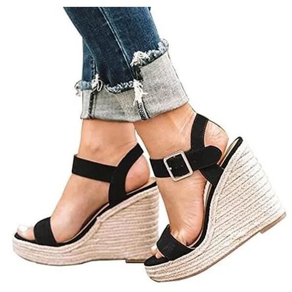 Escarpins compenses noirs pour femmes talons hauts de 8 cm style decontracte Achat Vente Escarpins compenses noirs pour femmes talons hauts de 8 cm style decontracte pas cher Cdiscount