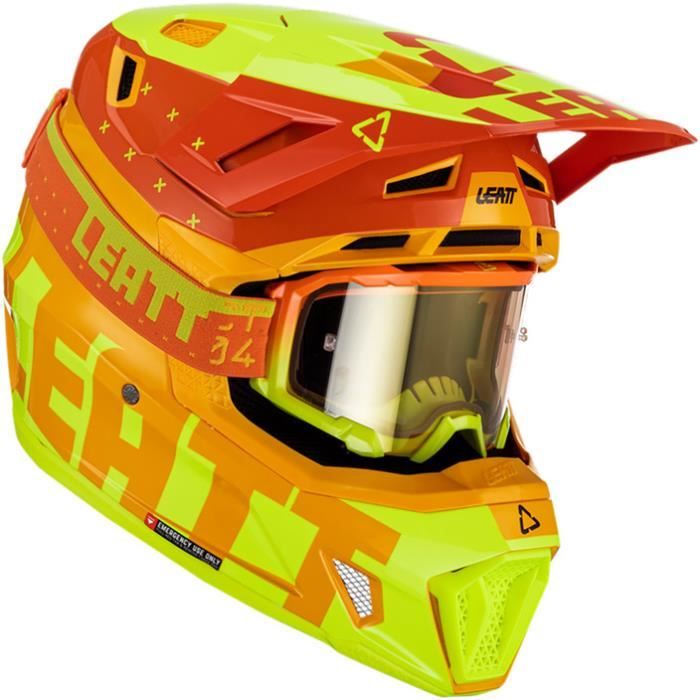 Kit casque moto cross avec lunettes Leatt 7.5 23 - jaune/orange/rouge - XS
