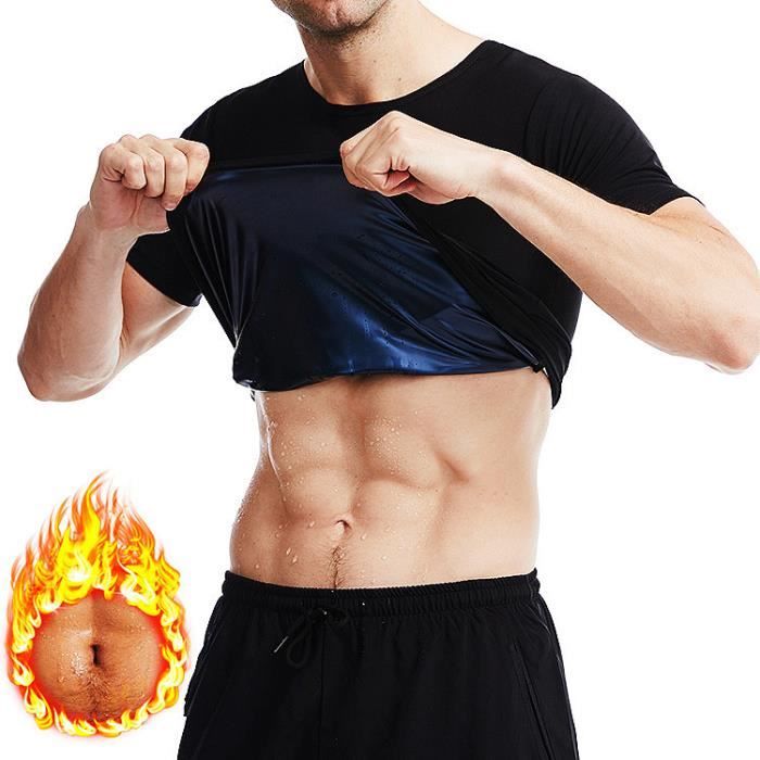 Homme T shirt Manches Courtes de Sudation Amincissant Haut de Sudation pour Fitness Ventre Plat Minceur Sauna Debardeur