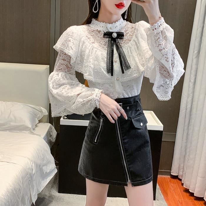 TEWWCEO Chemisier Dirndl Dentelle Femme - Blouse Traditionnelle Oktoberfest Élégante