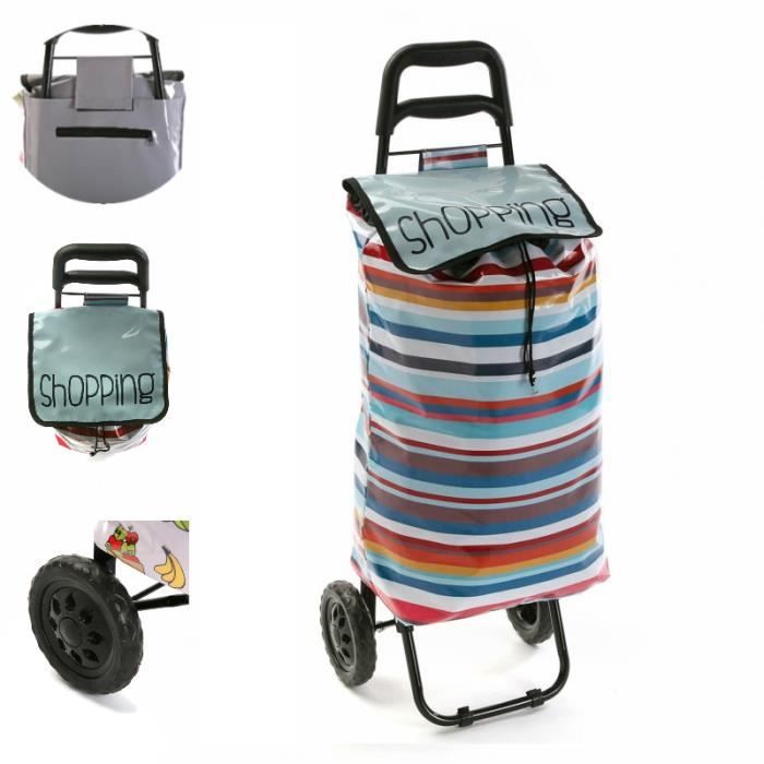 Rayures Bleu Pliable Shopping Trolley Sac avec Roues
