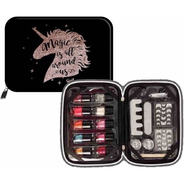 Coffret cadeau - Kit de manucure avec 10 vernis - Design Licorne - NO NAME - Noir - Multicolore