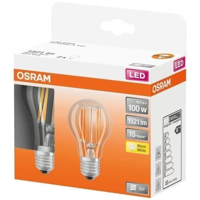 OSRAM - Boite de 2 LED std verre clair 10W E27 1521lm 2700K chaud