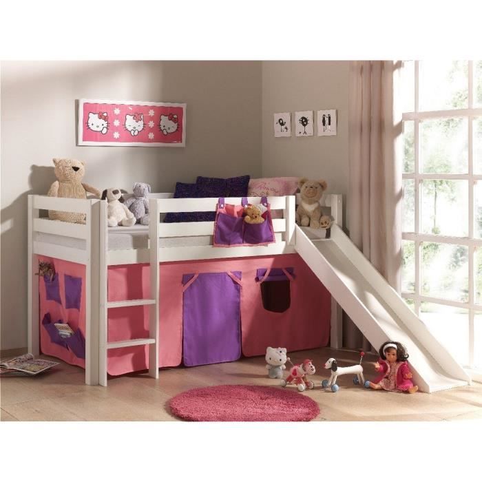 Lit enfant mezzanine toboggan blanc Bella - Vipack - PINO - Pin Massif - Sommier inclus Lit enfant mezzanine toboggan blanc Bella - Vipack - PINO - Pin Massif - Sommier inclus