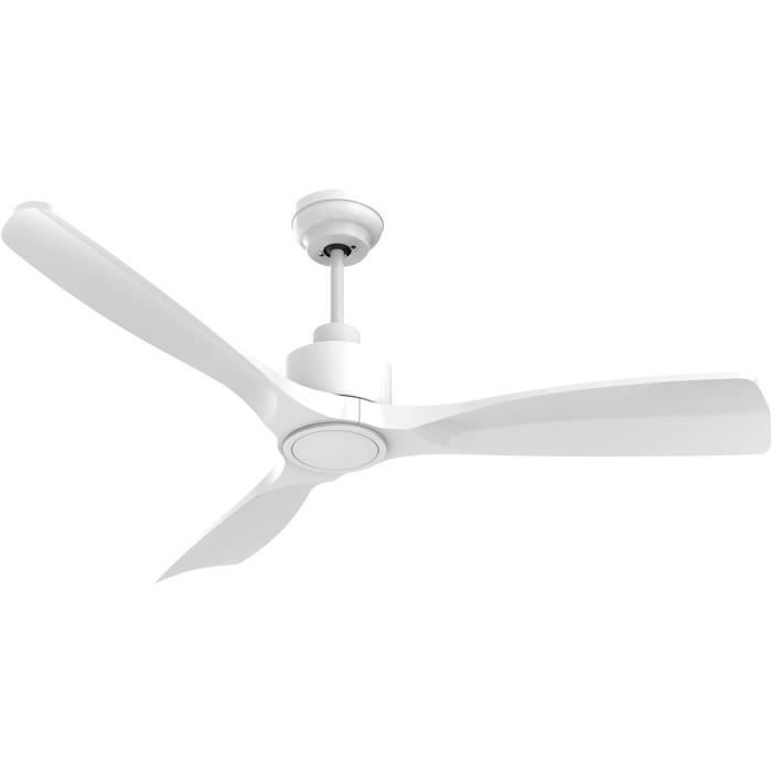Ventilateur Plafond 132cm Avec Lumière Et Télécommande - Moteur CC Silencieux, 6 Vitesses (Blanc)