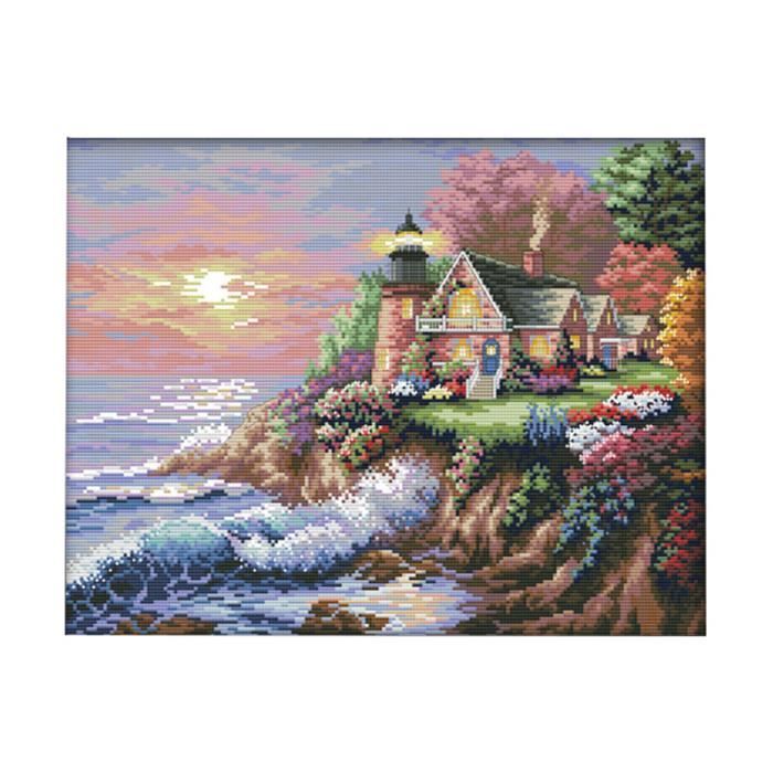 YarnAdventures Kit Broderie Débutant Adultes,Fleurs et herbe,Kit de Point de Croix Set d'outils pour Bricolage avec Patron de Couture et Description