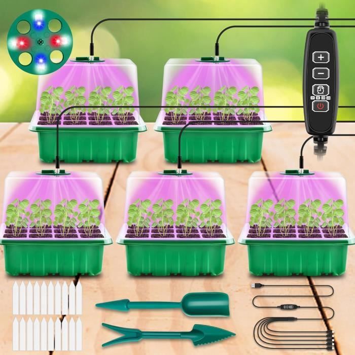 Mini Serre Qoosea 4 Pièces Avec LED - Plateau De Culture Pour Semis Légumes, Fruits Et Fleurs