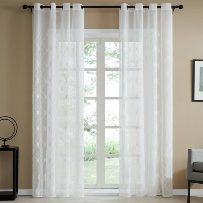 Topfinel Rideau Voilage A Oeillets Decoration Chambre Boderie De Losange Carre Rideaux Salon Demi Translucide Pour Cuisine Achat Vente Rideau Soldes Cdiscount